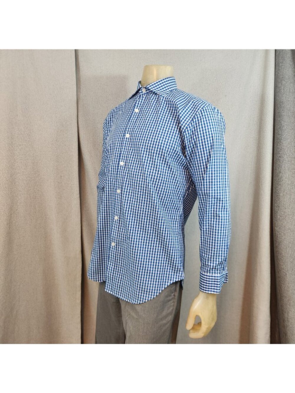 Esquire Blue Check Slim LongSlv Spread Collar Button Down Dress Shirt 16 / 32-33 - Picture 6 of 7